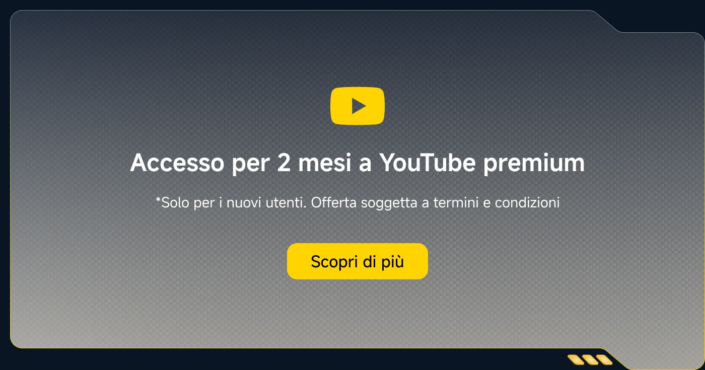 Accesso per 2 mesi a YouTube Premium. *Solo per nuovi utenti. Offerta soggetta a termini e condizioni. Scopri di più.