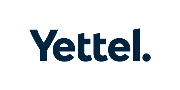 Yettel logo prikazan u jednostavnom i modernom dizajnu, sa imenom kompanije u podebljanom fontu.