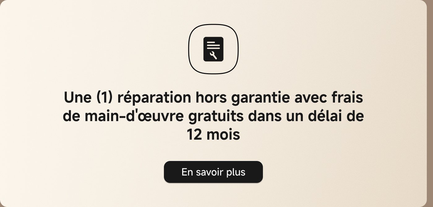 Één (1) niet onder garantie vallende reparatie met gratis arbeidskosten binnen 12 maanden. Meer informatie.