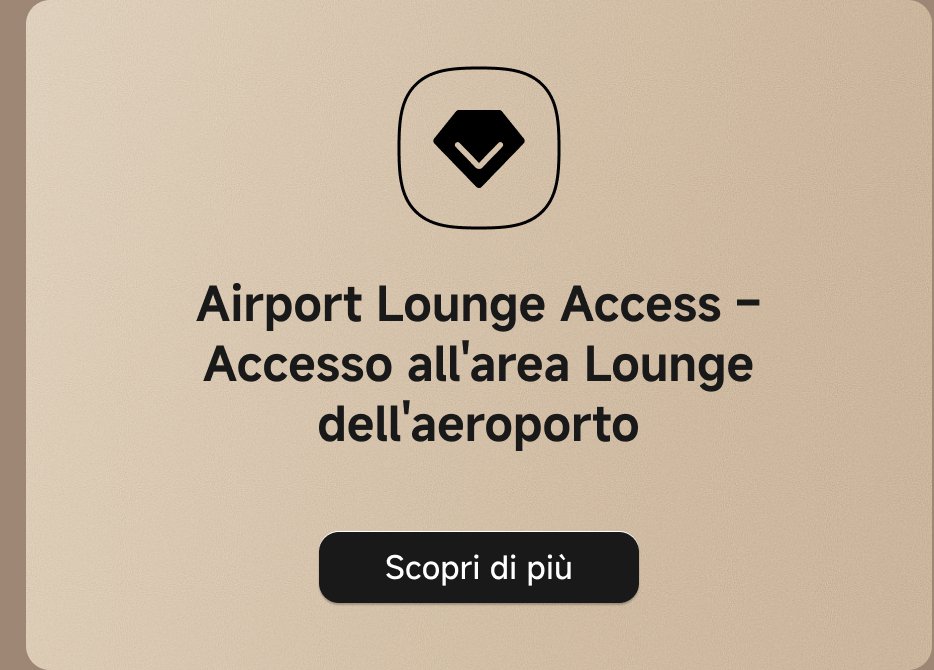 Vantaggio della Lounge VIP in aeroporto, con un pulsante etichettato "Scopri di più" qui sotto.