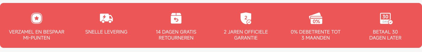 Verzamel en bespaar MI-punten, snelle levering, 14 dagen gratis retourneren, 2 jaar officiële garantie, 3 maanden 0% rente, betalen na 30 dagen.