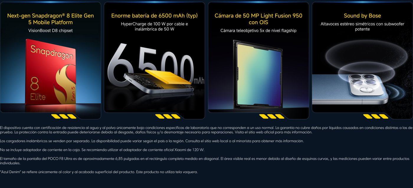 Plataforma Móvil Snapdragon® 8 Elite de primera línea con un proceso de 3 nm para alta eficiencia. Batería de 6210 mAh con carga rápida de 100W HyperCharge. Pantalla POC0 HyperRGB AMOLED de 6,59" y 120 Hz. Diseño elegante y premium, resistencia al agua y al polvo con certificación IP68.