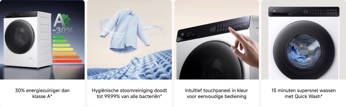 Dit is een afbeelding die een slimme stofzuiger en zijn multifunctionele basisstation toont. Aan de linkerkant bevindt zich het basisstation met zelfreinigingsfunctie, aan de rechterkant de stofzuiger, die zijn efficiënte reinigingssysteem en krachtige zuigkracht (10.000 Pa) benadrukt.