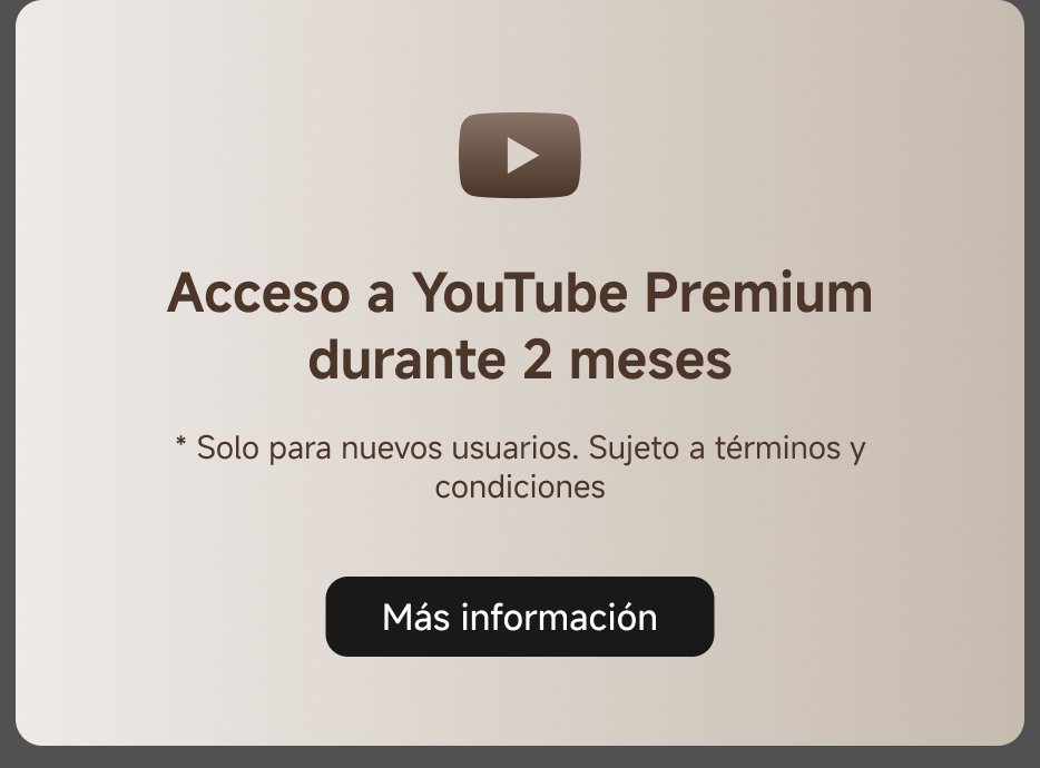 Acceso a YouTube Premium durante 2 meses. * Solo para nuevos usuarios. Sujeto a términos y condiciones. Más información.