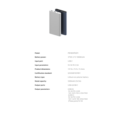 Xiaomi Power Bank 10000mAh 22.5W Lite GL White 10000mAh