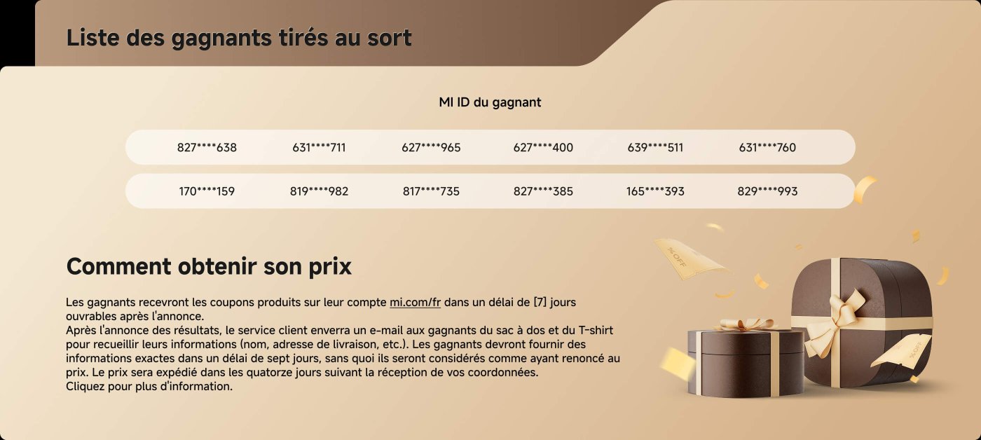 La liste des gagnants de mon ID contient plusieurs ID, indiquant comment les gagnants peuvent obtenir des informations sur leurs prix. Les gagnants doivent fournir des informations précises dans les 7 jours ouvrables, et les prix seront envoyés dans les 14 jours suivant la réception des informations. Cliquez pour obtenir plus d'informations.