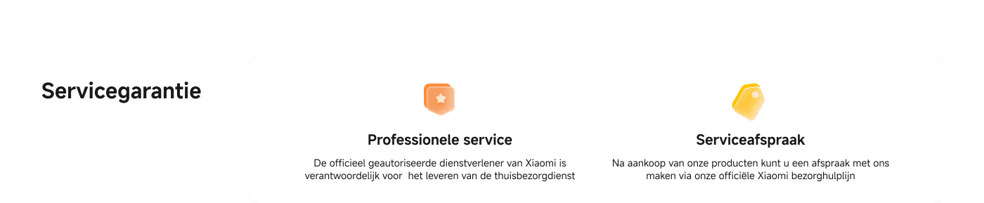 Servicegarantie met informatie over professionele service en het maken van een afspraak na aankoop van Xiaomi-producten via de bezorghulplijn.